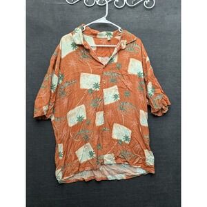 Orange Hawaiian Shirt Short Sleeve Button Up Rayon Shirt Palm Trees Size 2XL